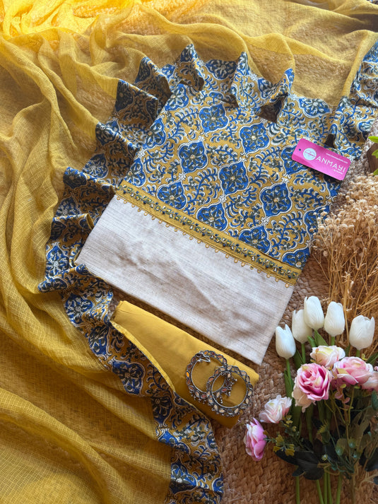 Ajrakh choli Khadi cotton suit set with Kota dupatta