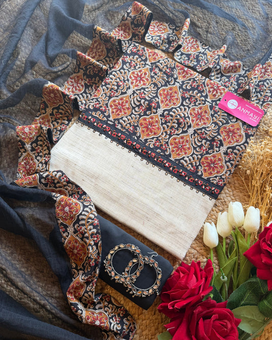 Ajrakh choli Khadi cotton suit set with Kota dupatta