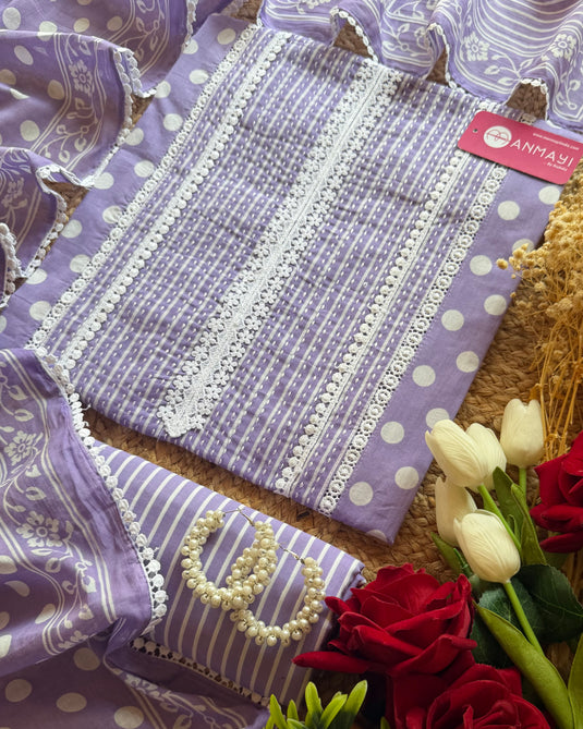 Polka dots panel weave Cambric cotton suit