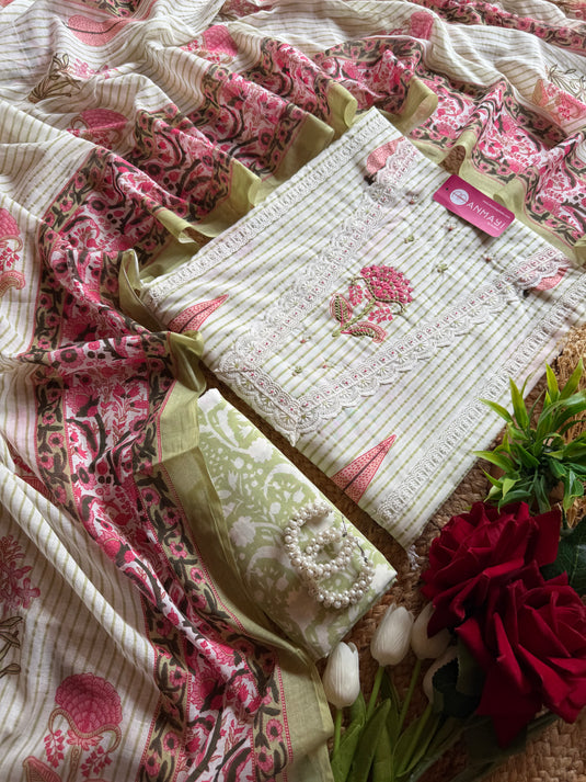 Jaipuri Block print pure cotton weave suit set