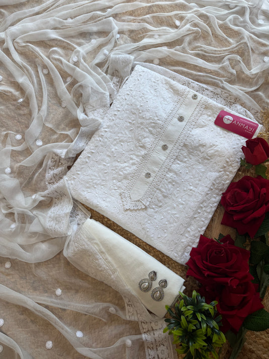 Lucknawi chikankari white suit