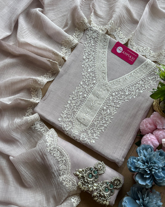 Pure Mul straw work neckline suit set