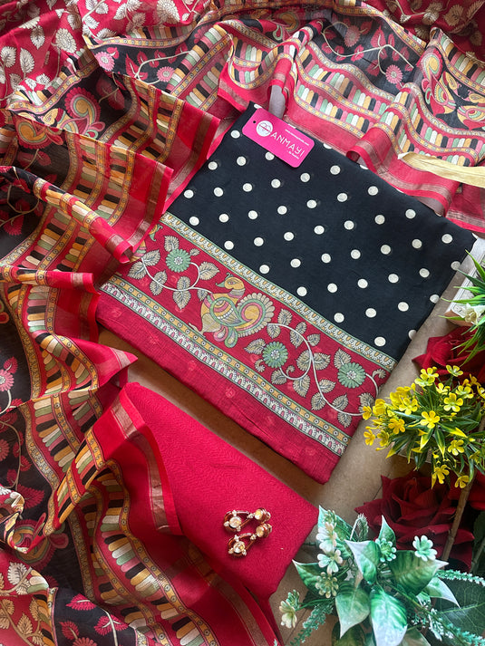Polka dots pure maheshwari suit set
