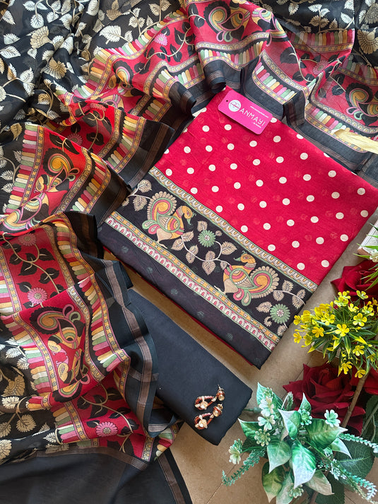 Polka dots pure maheshwari suit set