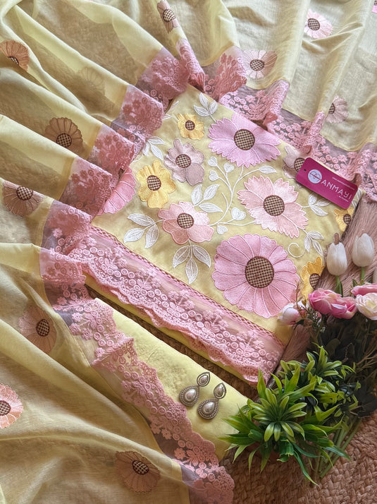 Floral 3D look Pakistani Mul Chanderi Suit Set
