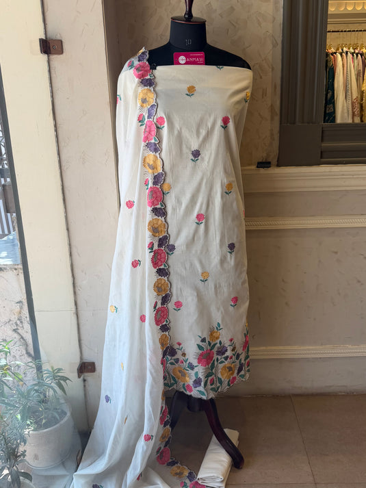 French garden white cotton suit set