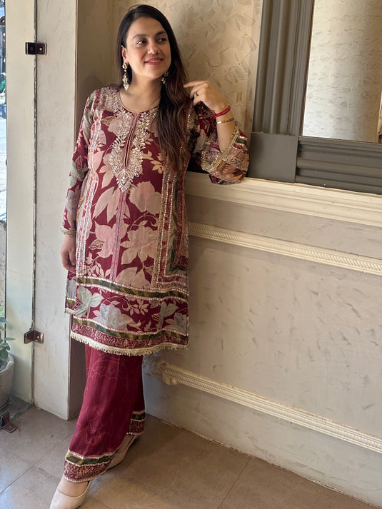 Pita mirror detailed pure satin crepe coord set