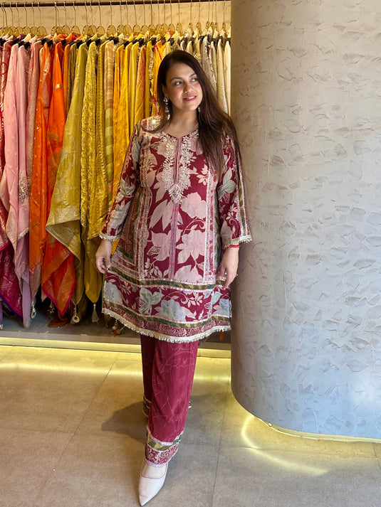 Pita mirror detailed pure satin crepe coord set