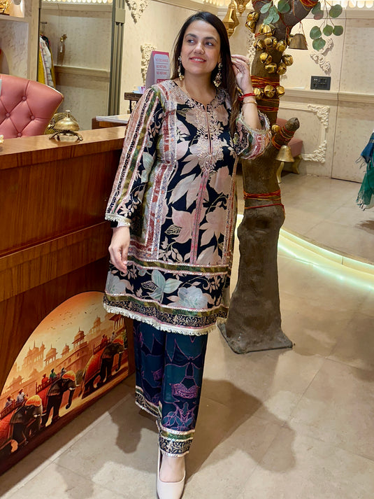 Pita mirror detailed pure satin crepe coord set