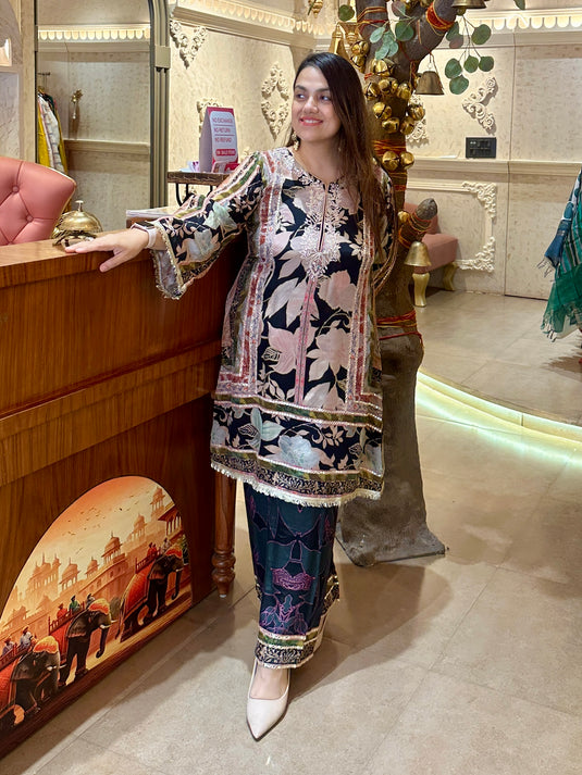 Pita mirror detailed pure satin crepe coord set