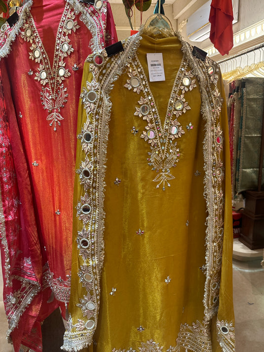 Fringe mirror detailed Burberry mirror work suit set