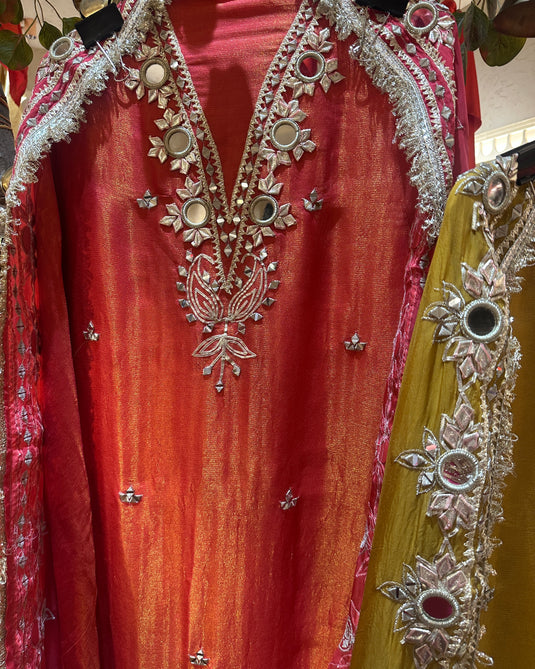 Fringe mirror detailed Burberry mirror work suit set