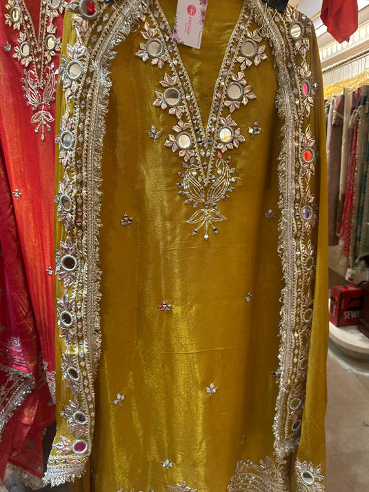 Fringe mirror detailed Burberry mirror work suit set