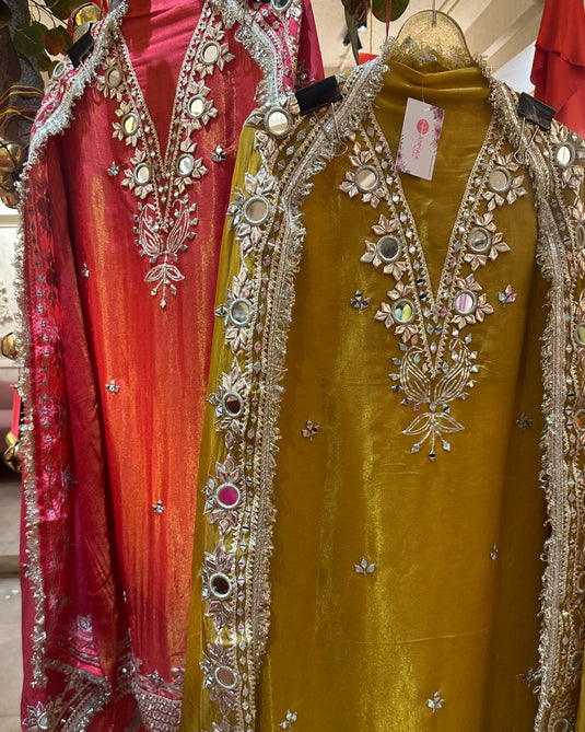 Fringe mirror detailed Burberry mirror work suit set