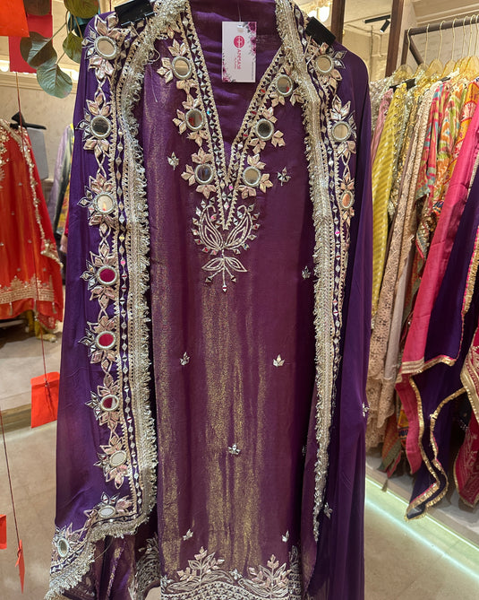 Fringe mirror detailed Burberry mirror work suit set