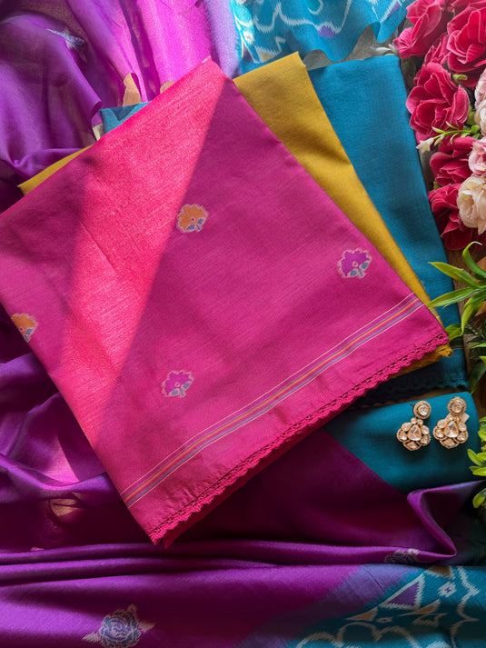 Jamdani flowers dual coloured silk suit set