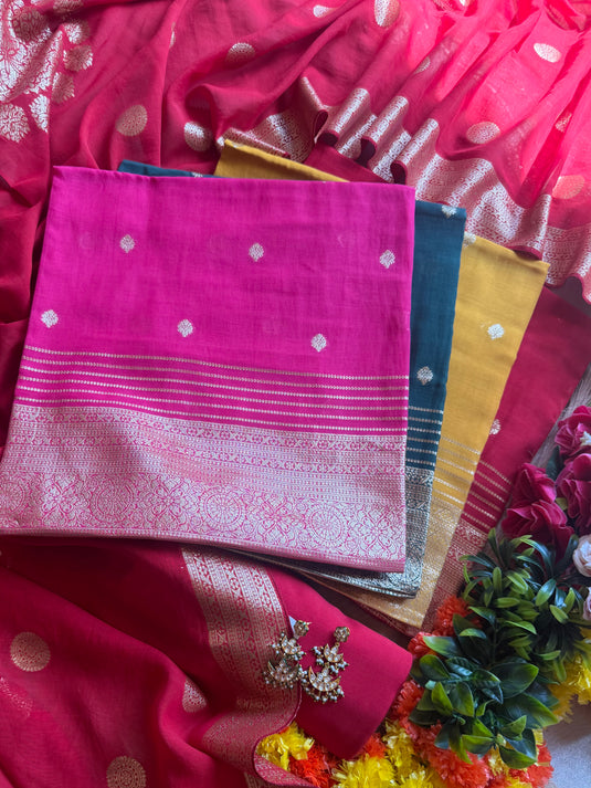 Zari weave Diwali edit pure mul chanderi suit set