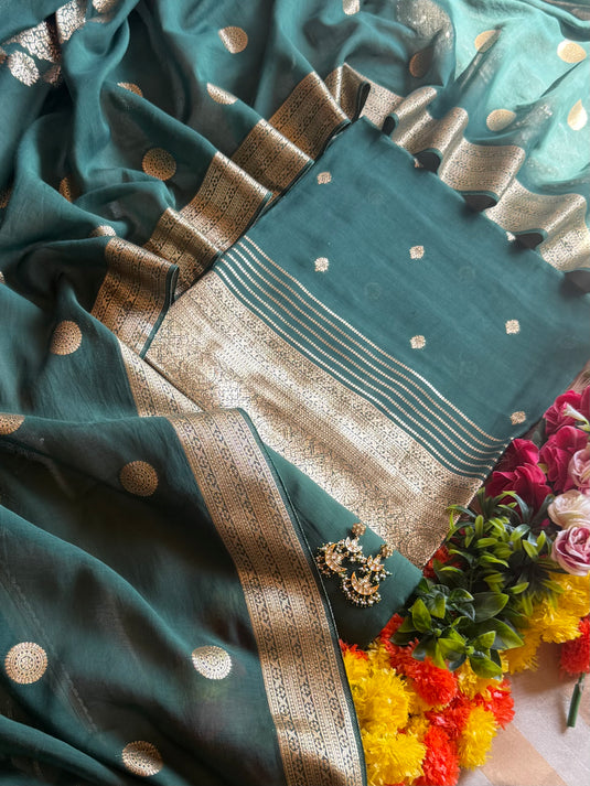 Zari weave Diwali edit pure mul chanderi suit set