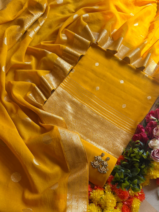 Zari weave Diwali edit pure mul chanderi suit set
