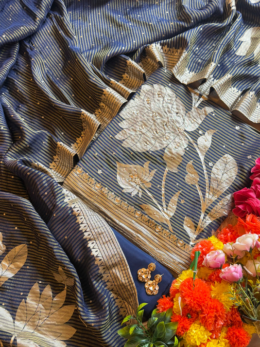 Gold leaf mirror work soft organza suit set