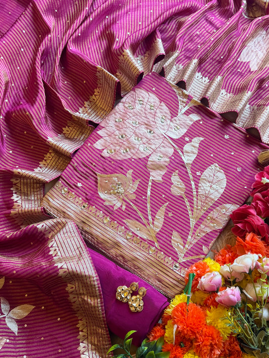 Gold leaf mirror work soft organza suit set
