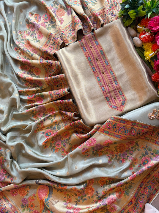 Gold Sage jamawar silk suit set