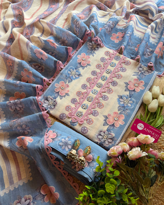 Structural flowers pure muslin suit set