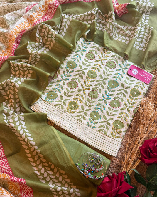 Applique work kantha highlight Cambric cotton suit set