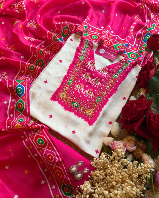 Raw Silk Patola print combination suit set