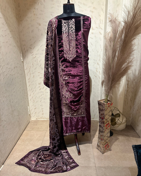 Pakistani velvet suit set with braso stoles