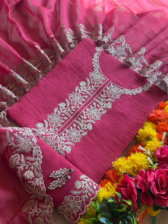 Silver Dori work pure mul cotton suit set