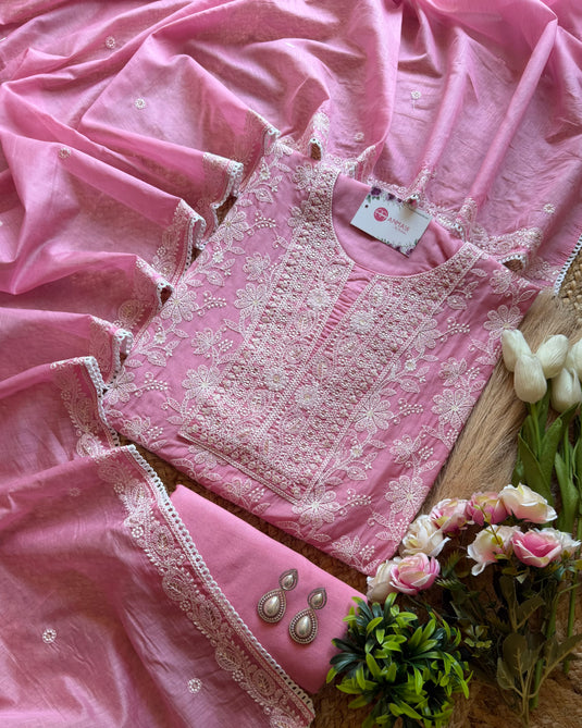 Mul chanderi chikankari all over suit set