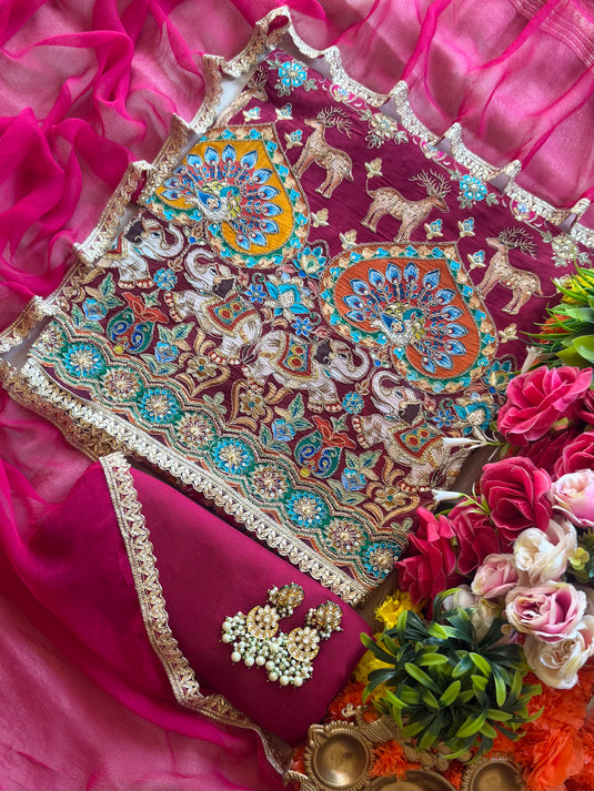 Rajwada semi crepe highlights suit set