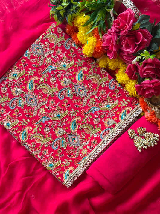 Rang Mahal Semi Crepe highlighted suit set