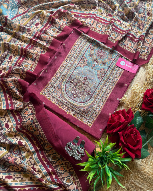 Semi Crepe Persian print suit set