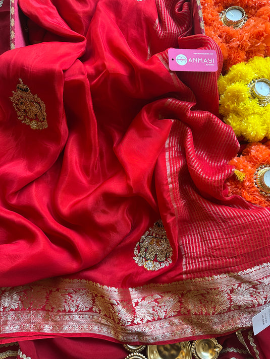 Upada silk hand embroidered saree with raw silk combination blouse