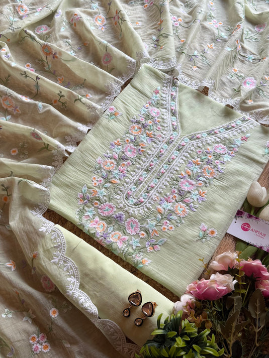 French coloured garden soft mul chanderi suit set