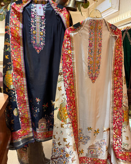 Jamawar weaving pure silk suit set