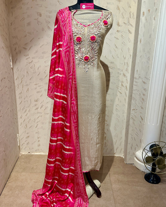 Shimmer lines organza with pom pom mirror neck and organza stole