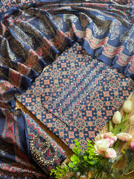 Ajrakh wheel print cotton suit set