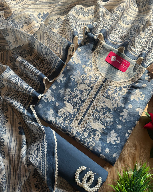 Handloom Chanderi Indigo suit set
