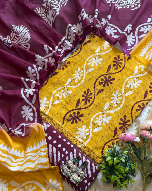 Contrast Hakooba block print cotton suits set