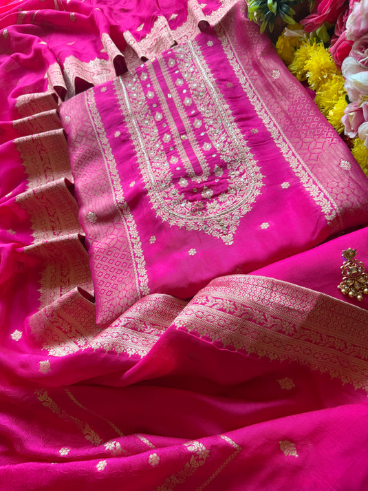 Patterned zari weave pure Dolla silk suit set