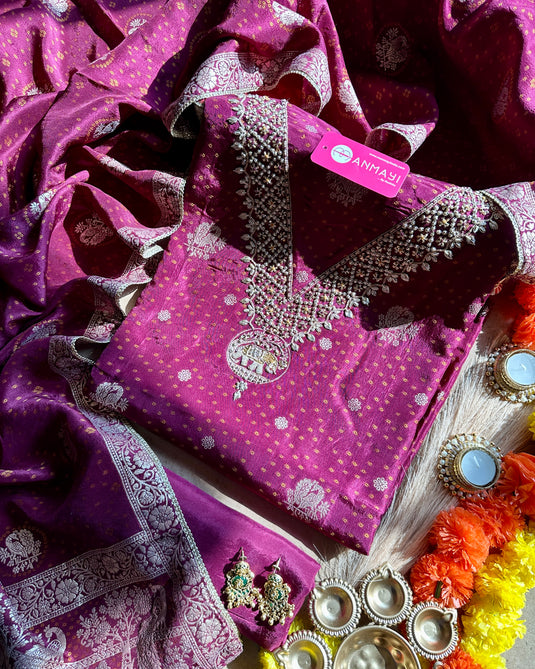 Bandhani Dolla silk elephant motif suit set