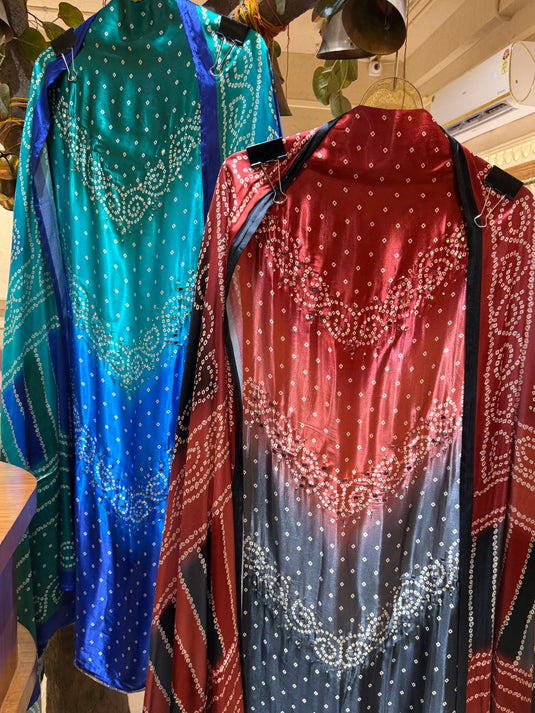 Coloured traditional Bandhani with paper mirror details