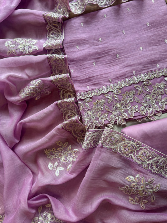 Seaquins embroidered pastel pure mul cotton suit set