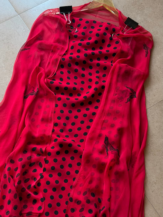 Tiny polka dots crepe suit set with chiffon dupatta
