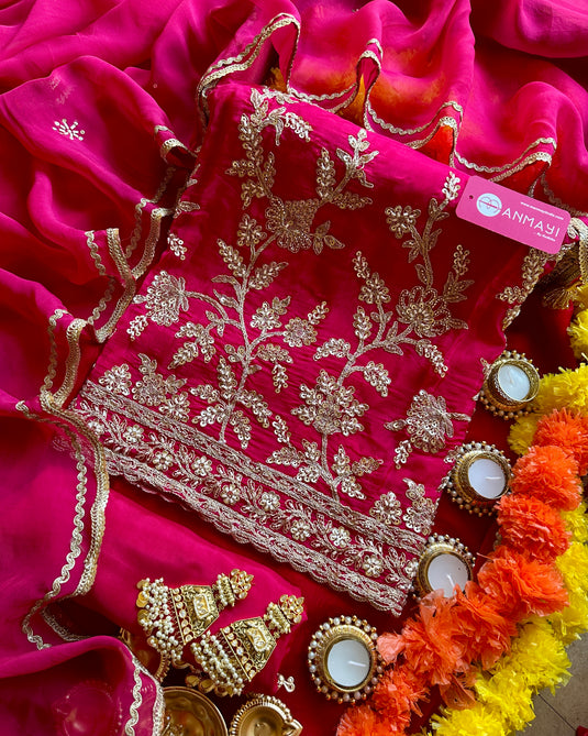 Upada silk hand embroidered sequins work suit set