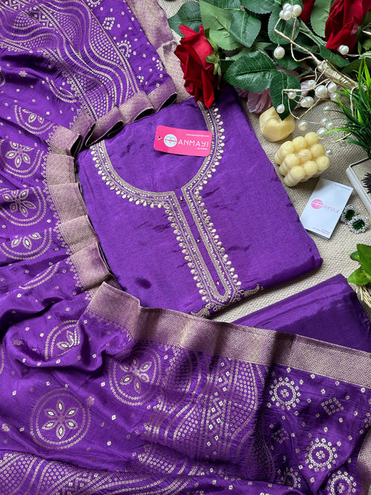 Dolla Silk U neck Dori work with bandhani work dupatta