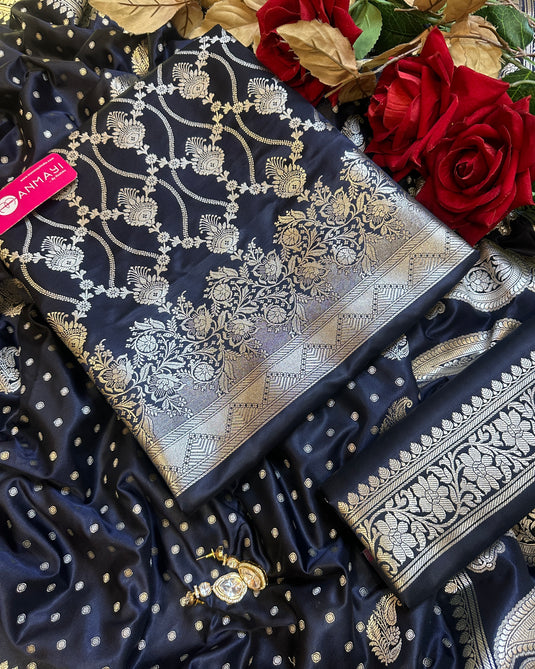 Pure Banarasi silk with silver weaves